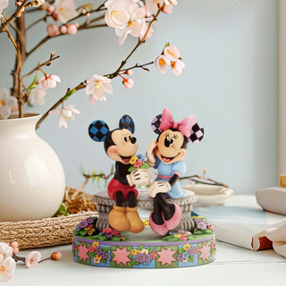 Jim Shore Disney Traditions: Mickey and Minnie on Spring Bench Figurine sparkle-castle