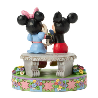 Jim Shore Disney Traditions: Mickey and Minnie on Spring Bench Figurine sparkle-castle