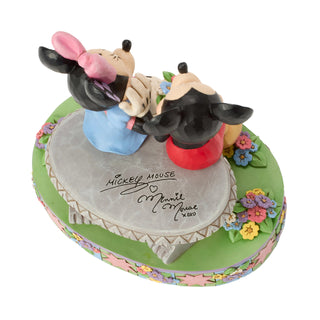 Jim Shore Disney Traditions: Mickey and Minnie on Spring Bench Figurine sparkle-castle