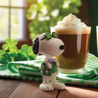 Jim Shore Peanuts: Snoopy In Plaid With Shamrock Glasses Miniature Figurine sparkle-castle