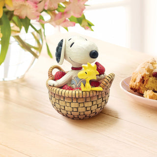 Jim Shore Peanuts: Snoopy & Woodstock in Strawberry Basket Figurine sparkle-castle