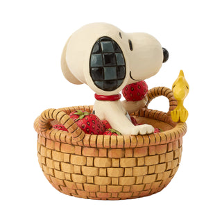 Jim Shore Peanuts: Snoopy & Woodstock in Strawberry Basket Figurine sparkle-castle