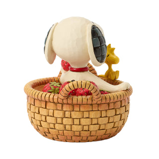 Jim Shore Peanuts: Snoopy & Woodstock in Strawberry Basket Figurine sparkle-castle