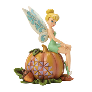 Jim Shore Disney Traditions: Tinker Bell Sitting on Pumpkin Figurine sparkle-castle