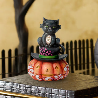 Jim Shore Heartwood Creek: Black Cat on Jack-O-Lantern In Top Hat Figurine sparkle-castle