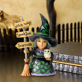 Jim Shore Heartwood Creek: Good Witch Holding Broom Sign Figurine sparkle-castle
