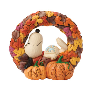 Jim Shore Peanuts: Snoopy On Fall Wreath Figurine sparkle-castle