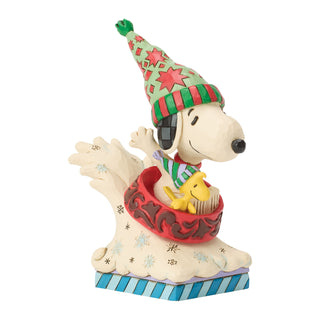 Jim Shore Peanuts: Snoopy & Woodstock In A Dog Bowl Sled Figurine sparkle-castle