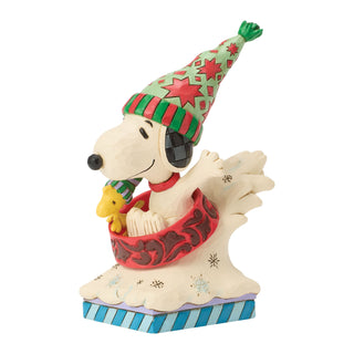 Jim Shore Peanuts: Snoopy & Woodstock In A Dog Bowl Sled Figurine sparkle-castle