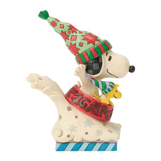 Jim Shore Peanuts: Snoopy & Woodstock In A Dog Bowl Sled Figurine sparkle-castle
