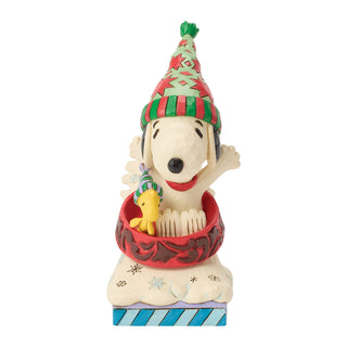 Jim Shore Peanuts: Snoopy & Woodstock In A Dog Bowl Sled Figurine sparkle-castle
