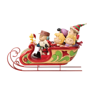 Jim Shore Peanuts: Snoopy and Friends in Sleigh Figurine sparkle-castle