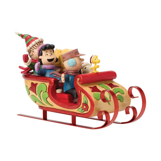 Jim Shore Peanuts: Snoopy and Friends in Sleigh Figurine sparkle-castle