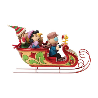 Jim Shore Peanuts: Snoopy and Friends in Sleigh Figurine sparkle-castle