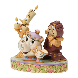 Jim Shore Disney Traditions: Lumiere, Mrs. Potts, Cogsworth & Chip Figurine sparkle-castle