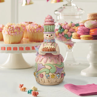 Jim Shore Heartwood Sweets: Snowman With Bundt Cake Figurine sparkle-castle