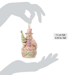 Jim Shore Heartwood Sweets: Snowman With Tree Hanging Ornament sparkle-castle