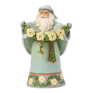 Jim Shore Heartwood Creek: Opal & Moss Santa With White Poinsettia Garland Figurine sparkle-castle