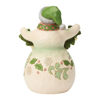 Jim Shore Heartwood Creek: Opal & Moss Snowman With White Poinsettia Garland Figurine sparkle-castle