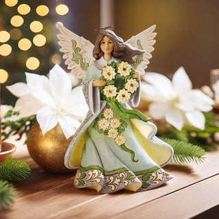 Jim Shore Heartwood Creek: Opal & Moss Angel With White Poinsettia Wreath Figurine sparkle-castle