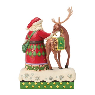 Jim Shore John Deere: Santa Petting Reindeer Wearing John Deere Blanket Figurine sparkle-castle