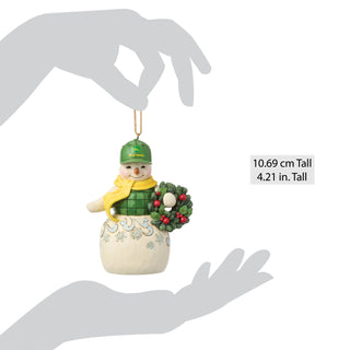 Jim Shore John Deere: Snowman Holding Wreath Hanging Ornament sparkle-castle