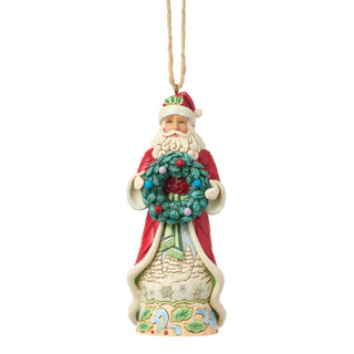 Jim Shore Heartwood Creek: Santa Holding Wreath Hanging Ornament sparkle-castle