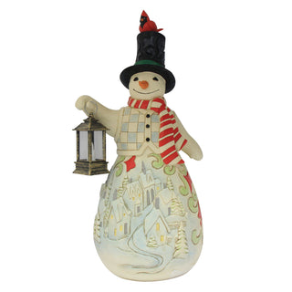 Jim Shore Heartwood Creek: Snowman With Lit Lantern Statue sparkle-castle
