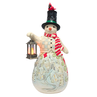 Jim Shore Heartwood Creek: Snowman With Lit Lantern Statue sparkle-castle