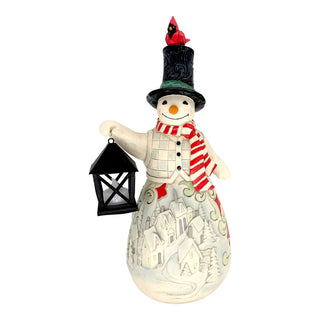 Jim Shore Heartwood Creek: Snowman With Lit Lantern Statue sparkle-castle
