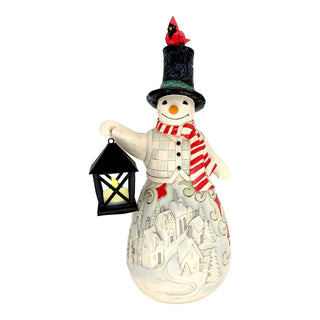 Jim Shore Heartwood Creek: Snowman With Lit Lantern Statue sparkle-castle