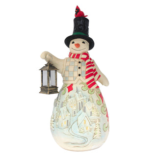 Jim Shore Heartwood Creek: Snowman With Lit Lantern Statue sparkle-castle
