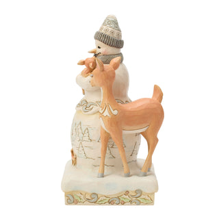 Jim Shore Heartwood Creek: White Woodland Snowman Holding Fawn Figurine sparkle-castle