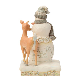Jim Shore Heartwood Creek: White Woodland Snowman Holding Fawn Figurine sparkle-castle