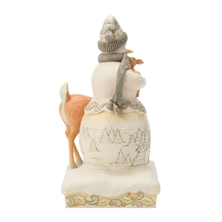 Jim Shore Heartwood Creek: White Woodland Snowman Holding Fawn Figurine sparkle-castle