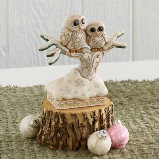 Jim Shore Heartwood Creek: White Woodland Owls On Branch Figurine sparkle-castle