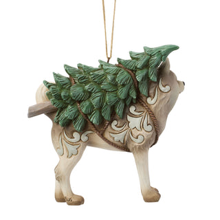 Jim Shore Heartwood Creek: White Woodland Husky With Tree Hanging Ornament sparkle-castle