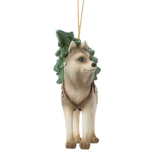 Jim Shore Heartwood Creek: White Woodland Husky With Tree Hanging Ornament sparkle-castle
