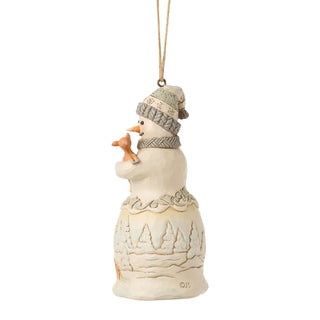 Jim Shore Heartwood Creek: White Woodland Snowman Holding Fawn Hanging Ornament sparkle-castle