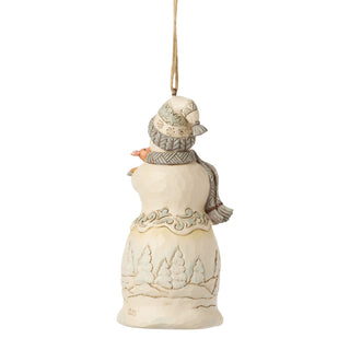 Jim Shore Heartwood Creek: White Woodland Snowman Holding Fawn Hanging Ornament sparkle-castle