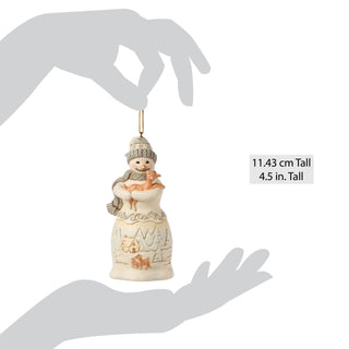 Jim Shore Heartwood Creek: White Woodland Snowman Holding Fawn Hanging Ornament sparkle-castle