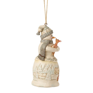 Jim Shore Heartwood Creek: White Woodland Snowman Holding Fawn Hanging Ornament sparkle-castle