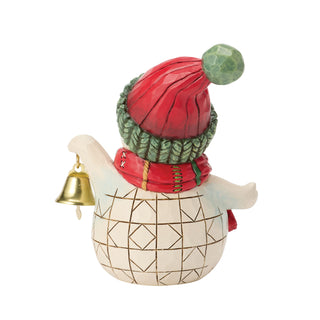 Jim Shore Heartwood Creek: Snowman Holding Bell Miniature Figurine sparkle-castle