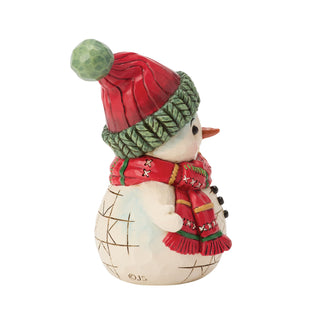 Jim Shore Heartwood Creek: Snowman Holding Bell Miniature Figurine sparkle-castle