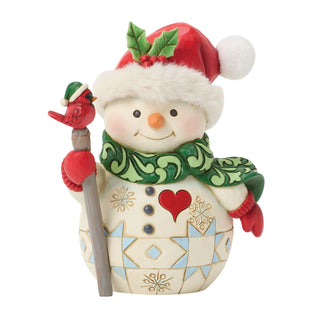Jim Shore Heartwood Creek: Pint Sized Snowman With Cardinal on Staff Figurine sparkle-castle