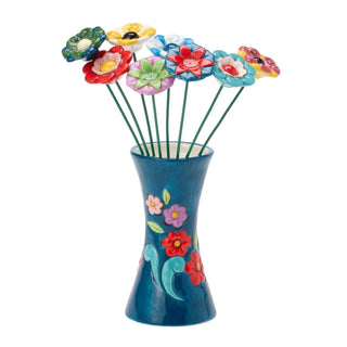 Jim Shore Heartwood Creek: Blue with Floral Vase Vase