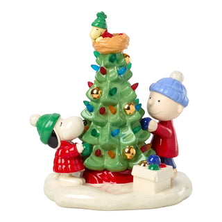 Lenox Peanuts Decorating Christmas Tree Lit Figurine
