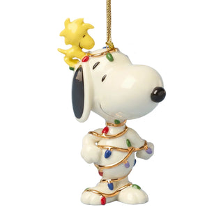 Lenox Snoopy Tangled in Lights Hanging Ornament sparkle-castle