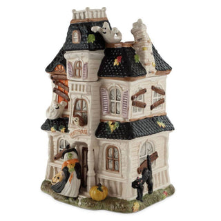 Fitz & Floyd Halloween Haunted House Cookie Jar Giftbox: Hand Painted / Earthenware / Halloween sparkle-castle