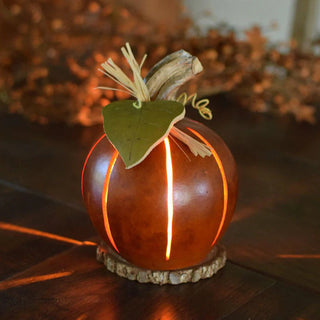 Meadowbrooke Gourds Pumpkin Luminary Small Lit Burnt Orange Figurine sparkle-castle